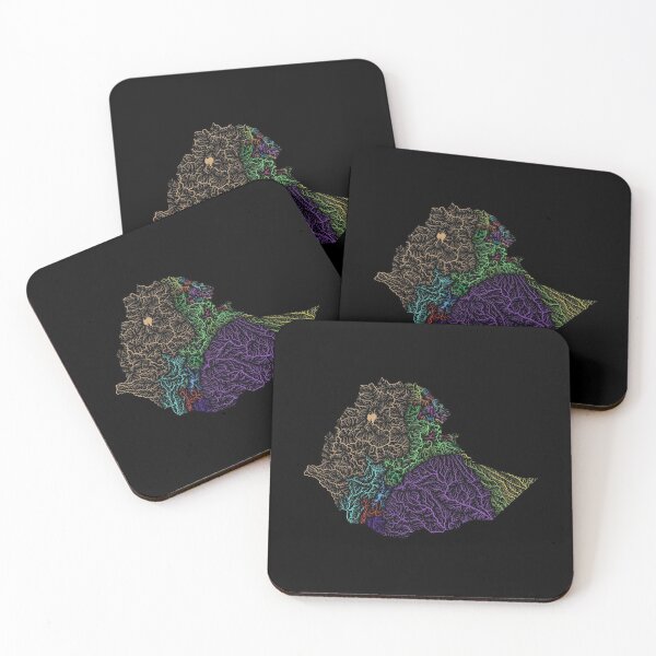 Item preview, Ethiopia River Basin Map in Rainbow Colours with Black Background designed and sold by GrasshopperGeo.