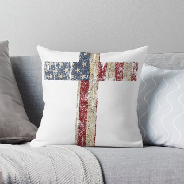 For God And Country Cross American Flag Faith Us Patriotic Throw Pillow