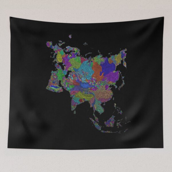 Item preview, Eurasia River Basin Map in Rainbow Colours with Black Background designed and sold by GrasshopperGeo.
