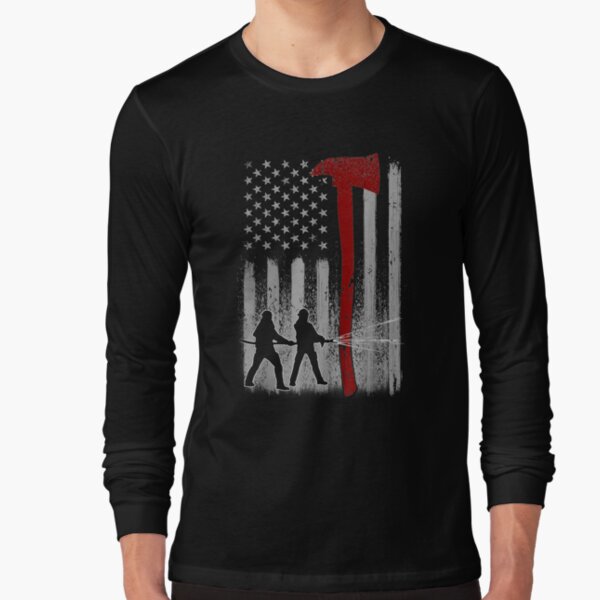 Firefighter American Flag Axe Thin Red Line Patriot Gift Tee Long Sleeve T-Shirt