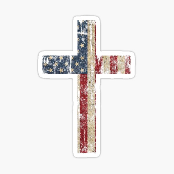 Patriotic Cross - American Flag Faith Us Independence Day   Sticker