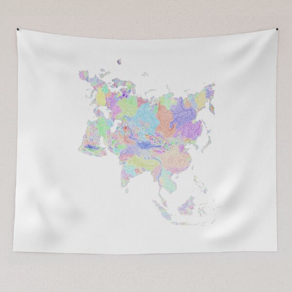 Item preview, Eurasia River Basin Map in Rainbow Colours with White Background designed and sold by GrasshopperGeo.