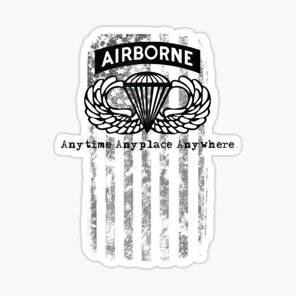 Airborne Paratrooper Black Jump Wings Airborne Tab With Flag Sticker