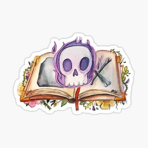Skull and Florals Spellbook Sticker