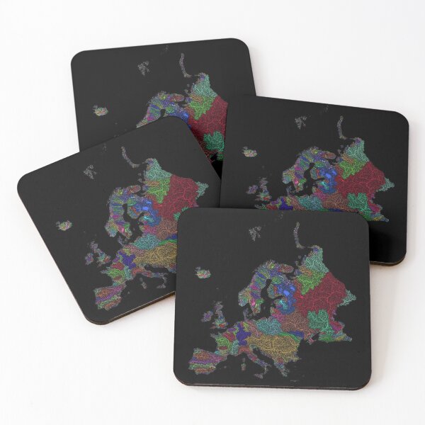 Item preview, Europe River Basin Map in Rainbow Colours with Black Background designed and sold by GrasshopperGeo.