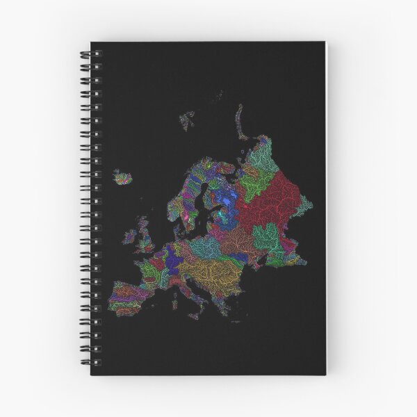 Item preview, Europe River Basin Map in Rainbow Colours with Black Background designed and sold by GrasshopperGeo.