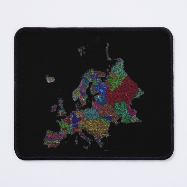 Item preview, Europe River Basin Map in Rainbow Colours with Black Background designed and sold by GrasshopperGeo.