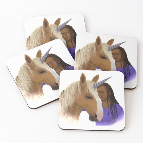 Item preview, Young black woman petting a Palomino unicorn  designed and sold by LeahcarsArt.