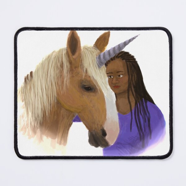 Item preview, Young black woman petting a Palomino unicorn  designed and sold by LeahcarsArt.