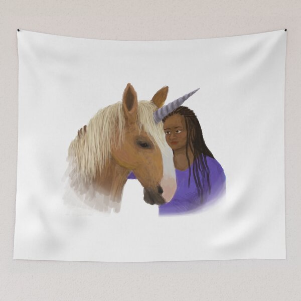 Item preview, Young black woman petting a Palomino unicorn designed and sold by LeahcarsArt.
