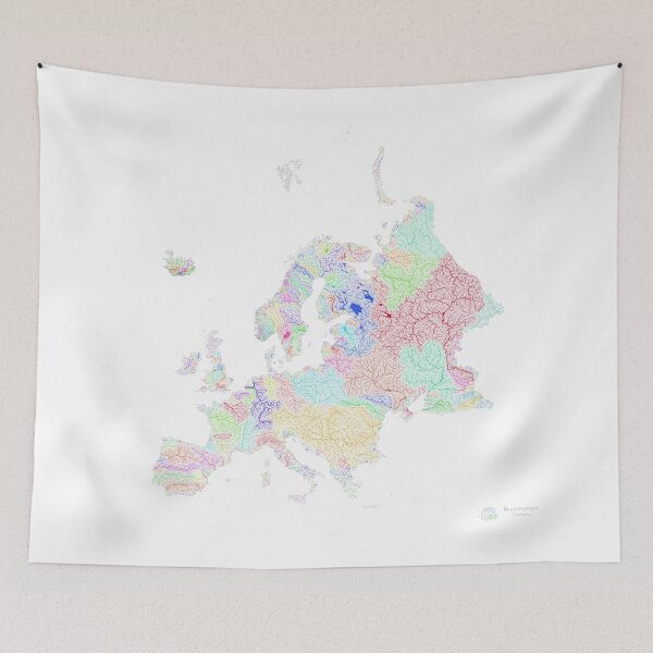 Item preview, Europe River Basin Map in Rainbow Colours with White Background designed and sold by GrasshopperGeo.
