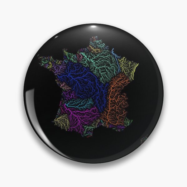 Item preview, France River Basin Map in Rainbow Colours with Black Background designed and sold by GrasshopperGeo.