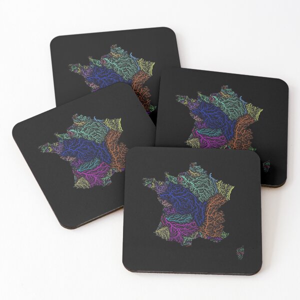 Item preview, France River Basin Map in Rainbow Colours with Black Background designed and sold by GrasshopperGeo.