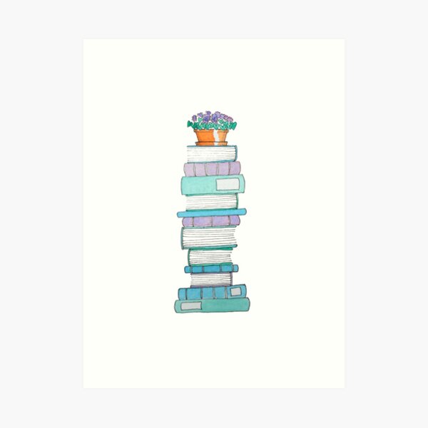 Book Stack with Violets Art Print