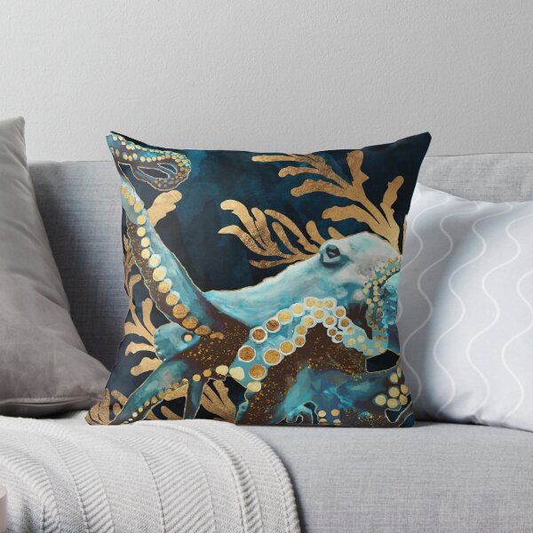 Indigo Octopus Throw Pillow