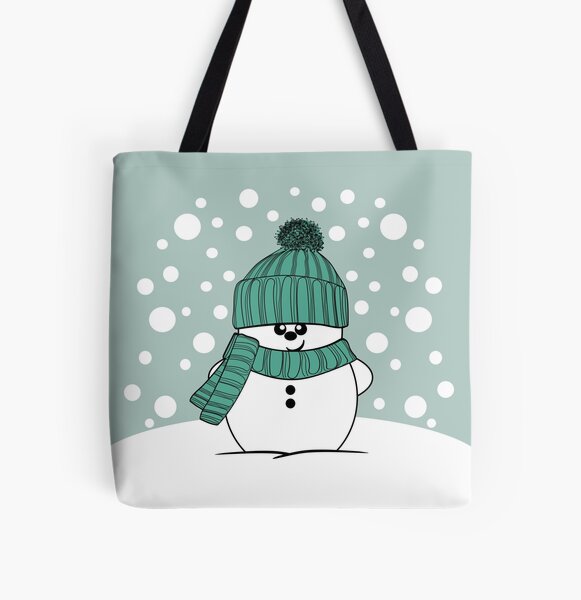 Krimbles Cheeky Snowman with Winter Green Hat and Scarf All Over Print Tote Bag