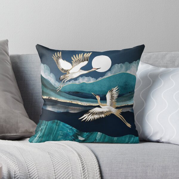 Midnight Cranes Throw Pillow
