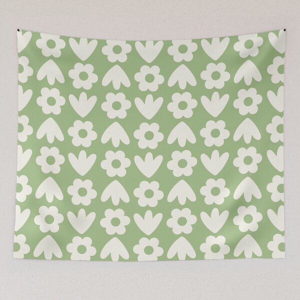 Item preview, Freja Flowers Scandinavian Floral Pattern in Light Sage Green and Cream designed and sold by kierkegaard.