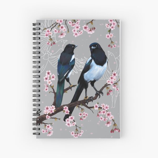 Two Magpies in a cherry tree, Two for Joy Spiral Notebook