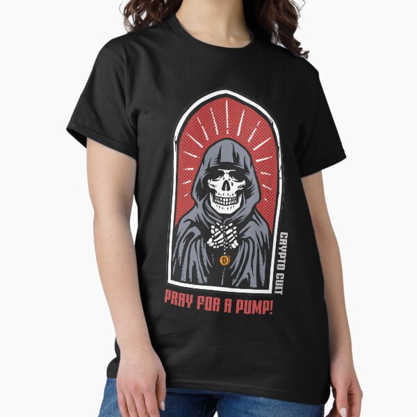 Artikel-Vorschau von Krypto-Kult - Betet für einen Pump! T-Shirt, designt und verkauft von GoodApeClothing.