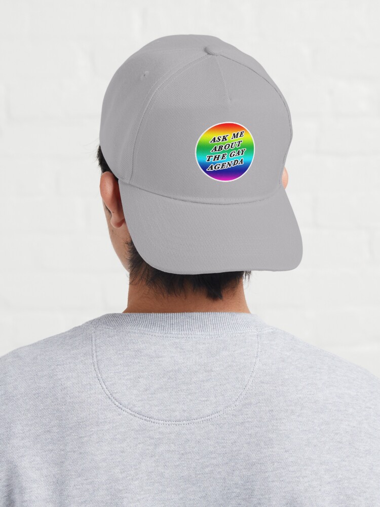 Alternate view of ask me about the gay agenda | lgbtqia+ queer rainbow Cap