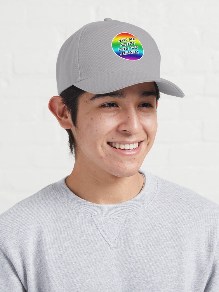 Alternate view of ask me about the gay agenda | lgbtqia+ queer rainbow Cap