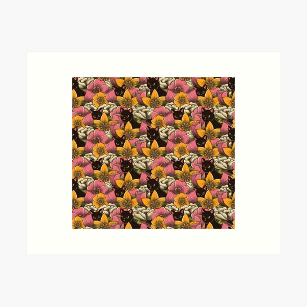 Item preview, Patrón de gatos en un campo de flores designed and sold by Tobe Fonseca®.