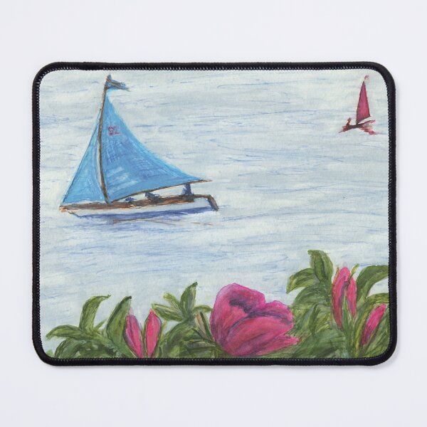 Item preview, Snowgoose the Seabird Half-Rater Sails Past Veronica Hebe and Old Rose at Trearddur Bay designed and sold by LymphomaLass.