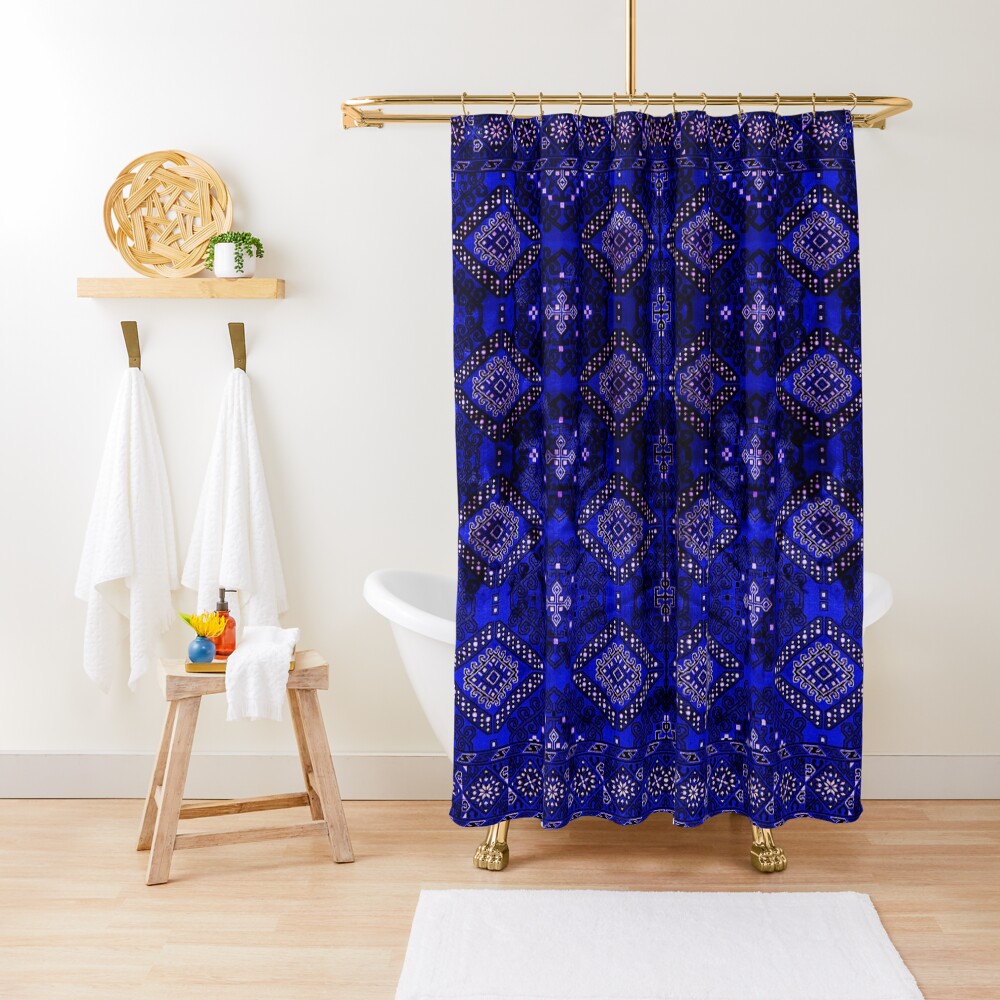 Oriental Royal Blue Indigo Vintage Traditional Moroccan Artwork Shower Curtain