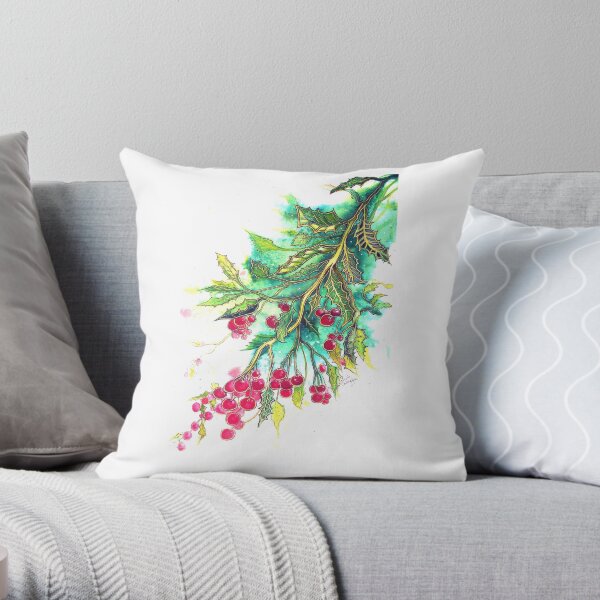 Christmas Holly - T shirt Throw Pillow