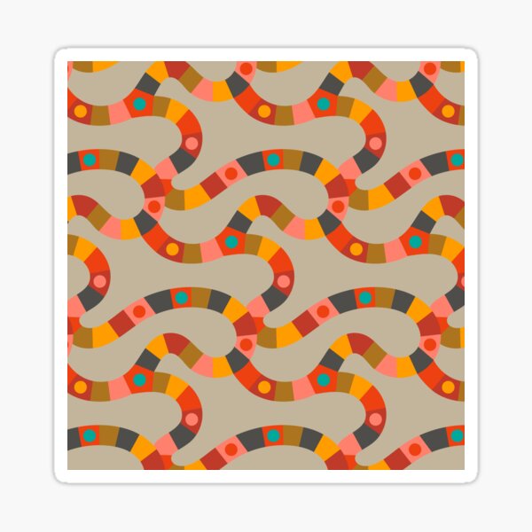 VINTAGE GAME BOARD ABSTRACT GEOMETRIC PATTERN in RETRO BRIGHT AND EARTHY COLOURS - UnBlink Studio by Jackie Tahara Sticker
