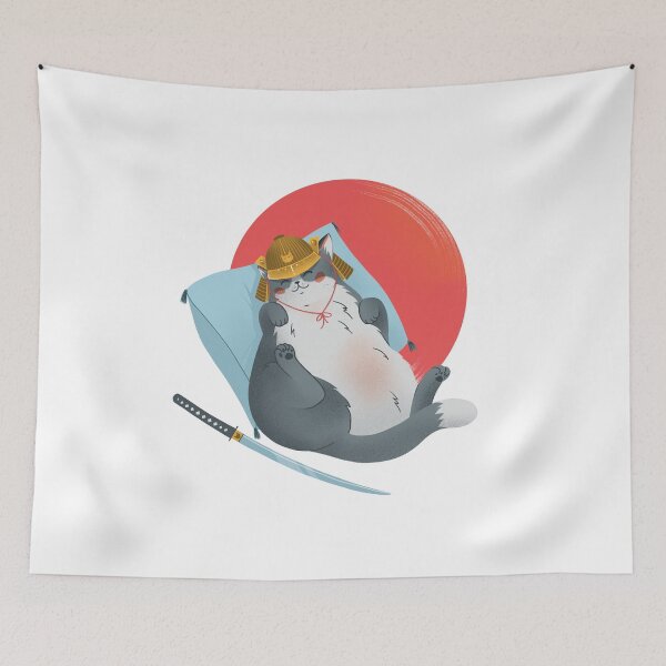 Item preview, Cute Japanese samurai Cat in colorful design designed and sold by Art-for-World.