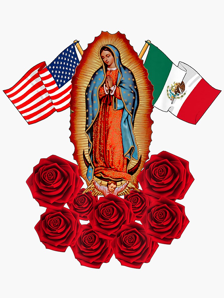 pegatina nuestra señora virgen de guadalupe bandera mexicana americana