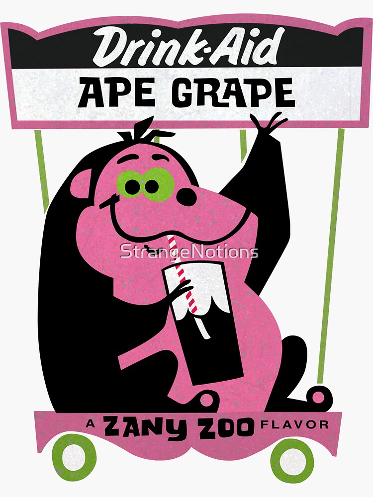 "Zany Zoo Ape Grape Drink Mix Character with Logotype" Sticker for Sale