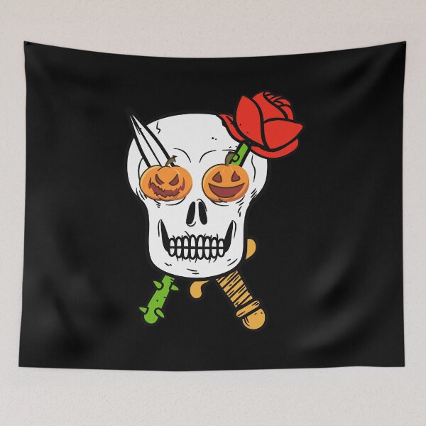 Item preview, Vintage Halloween Scary Pumpkin Eye Skull Skeleton with Knife and Rose designed and sold by DKA-2ndBoy.