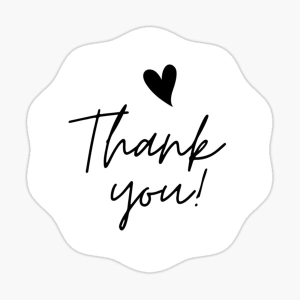 20 Stickers - Thank You Heart - Black on White