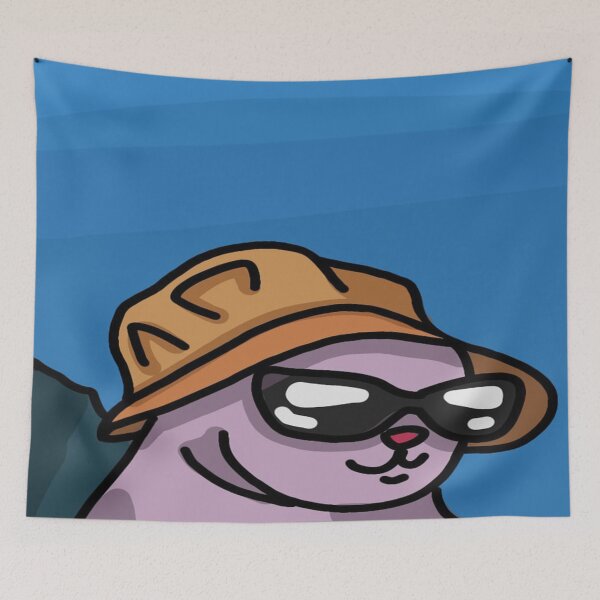 Item preview, Cute cat in a hat on the sky background designed and sold by OneginaEvgenia.
