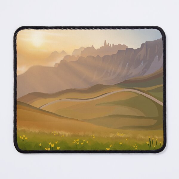 Item preview, Golden Sunrise Over Hilly Green Fields and Yellow Tulips Landscape Digital Illustration designed and sold by AlmightyClaire.