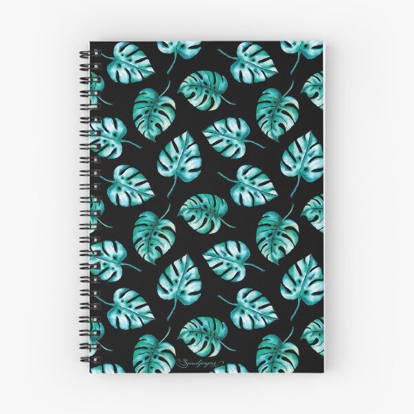 Item preview, Green/Blue Monstera Leaves on Black Background designed and sold by SandpaperStudio.