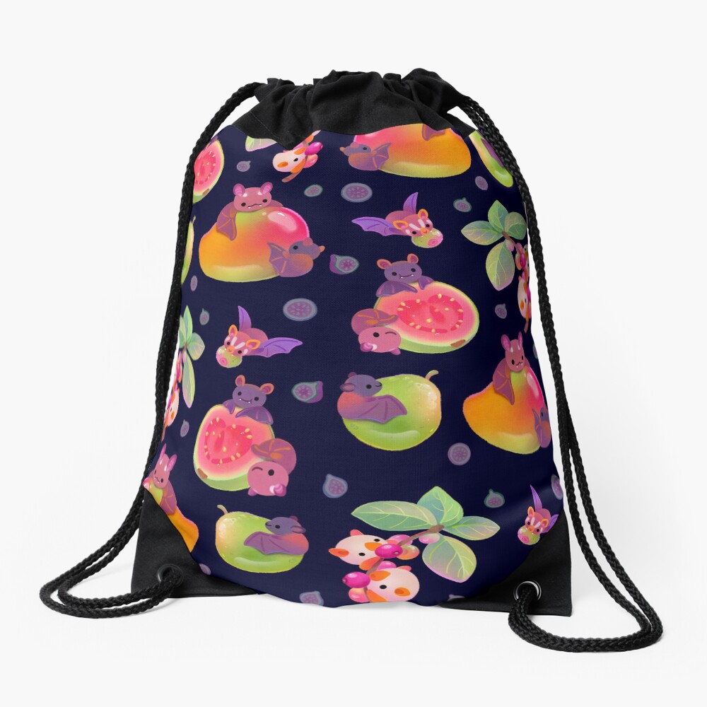 Fruit and bat - dark Drawstring Bag