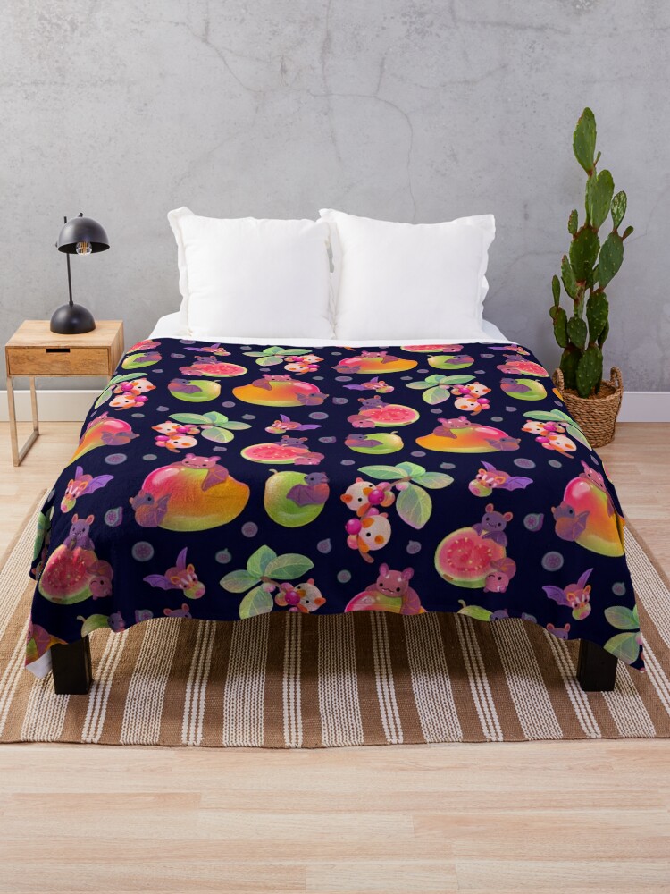 Throw Blanket, Fruit and bat - dark designed and sold by pikaole
