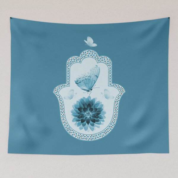 Item preview, Butterfly Lotus Blue Hamsa Hand designed and sold by maryedenoa.