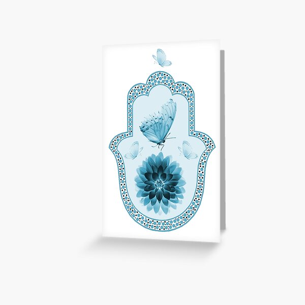 Item preview, Butterfly Lotus Blue Hamsa Hand designed and sold by maryedenoa.