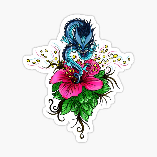 Dragon with Hibiscus Sticker