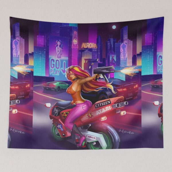 Item preview, Motorbike City New Retro Wave Neon designed and sold by ladykraken.