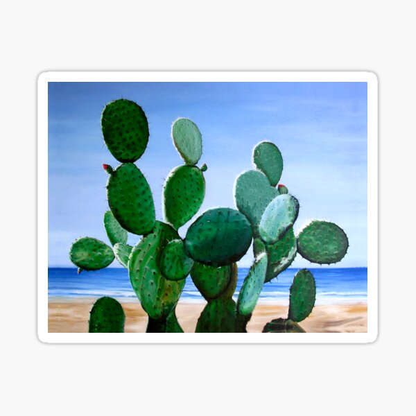 "Nopal de la Mar" - oil painting of a cactus on the beach Sticker
