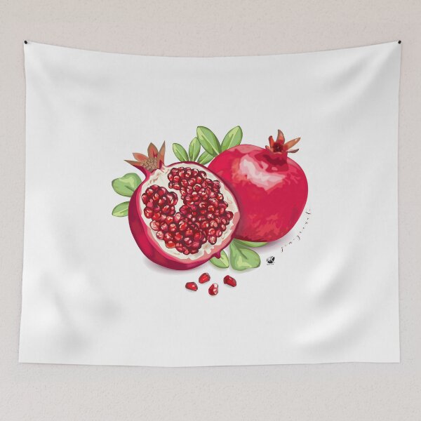Item preview, Pomegranate, leaves and pomegranate seeds illustration designed and sold by Alexandra Kueny.