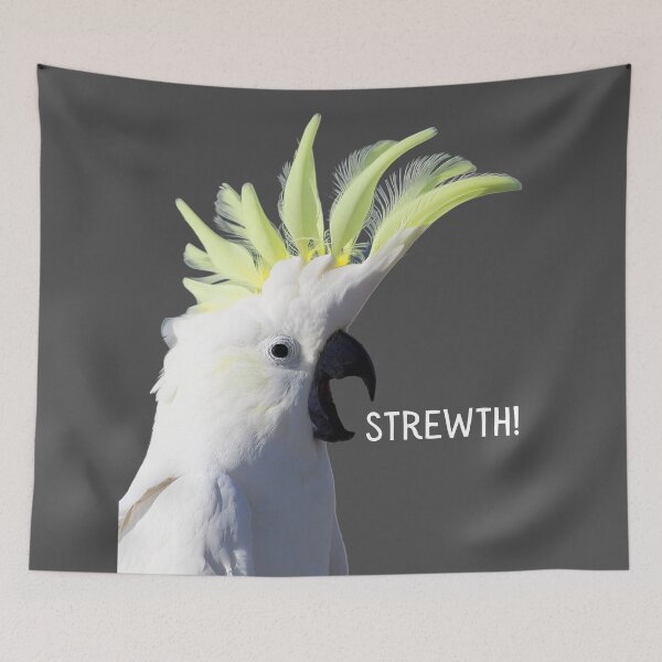 Item preview, Strewth! Sulphur crested, white cockatoo. Photograph and light colour text. designed and sold by JellyBeenzz.