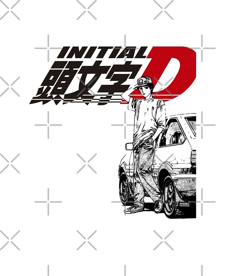 Initial D Anime Manga Cover Car Japanese Printed Cotton Men's T