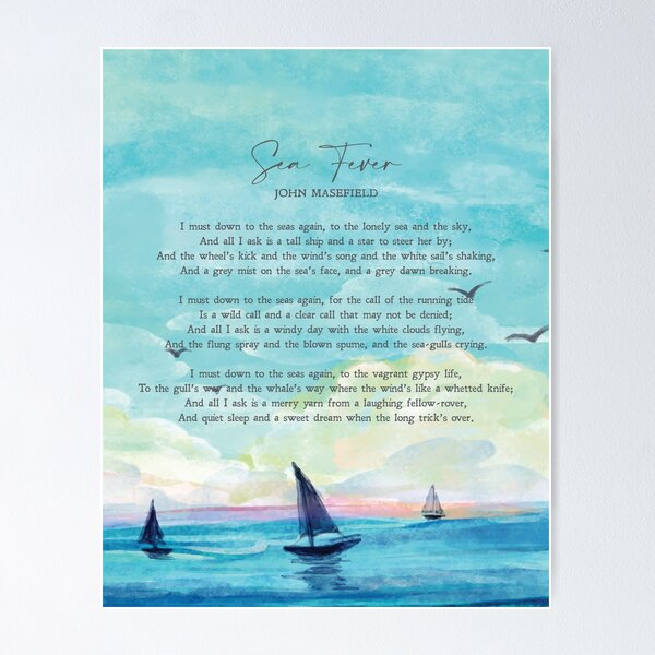 Vista previa del artículo con la obra «Fiebre del mar | John Masefield | Poema | Vela | Océano | Naturaleza | Inspiración | Arte de la pared | Minimalista | Cotización | Impresión física», diseñado y vendido por SmashingInkster.